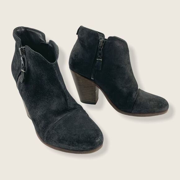 rag & bone Margot Waxed Black Suede 3" Stacked Heel Ankle Boots 36 6 - Picture 1 of 9